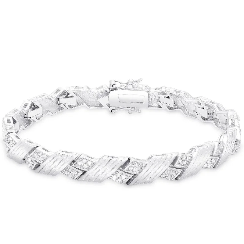 Finesque Sterling Silver 1/2 ct TDW Diamond 'X' Weave Bracelet