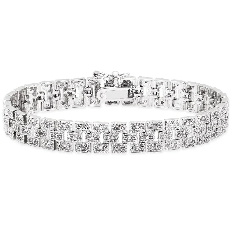 Finesque Sterling Silver 1/2ct TDW Diamond Brick Bracelet