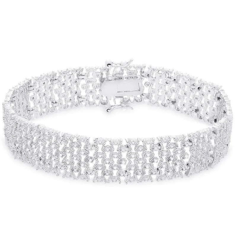 Finesque Sterling Silver 1/2ct TDW Diamond Lattice Design Bracelet