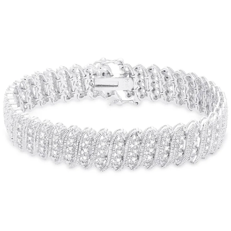 Finesque Sterling Silver 1/2ct TDW Diamond 'S' Link Bracelet