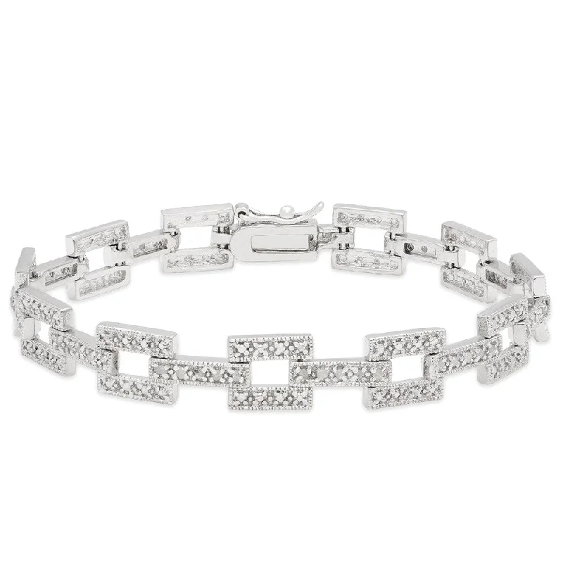 Finesque Sterling Silver 1/2ct TDW Diamond Square Link Bracelet (I-J, I2-I3)