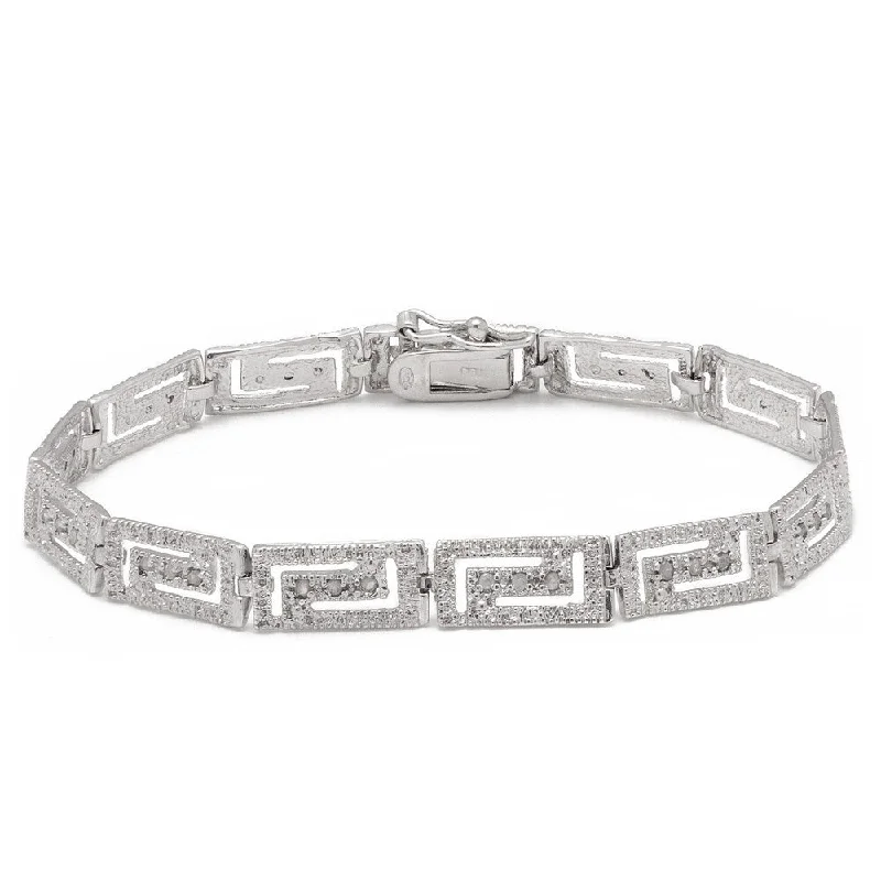 Finesque Sterling Silver 1/4ct TDW Diamond Greek Key Design Bracelet