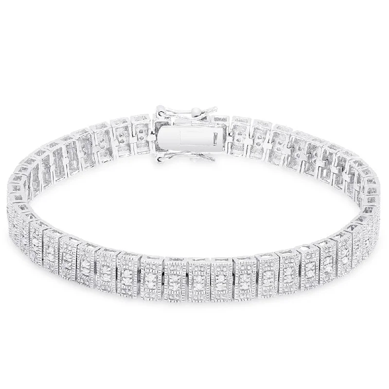 Finesque Sterling Silver 1 ct TDW Diamond Bracelet