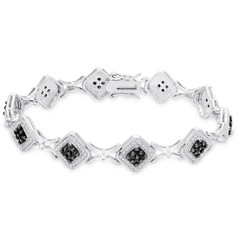 Finesque Sterling Silver 1ct TDW Black and White Diamond Bracelet (I-J, I2-I3)