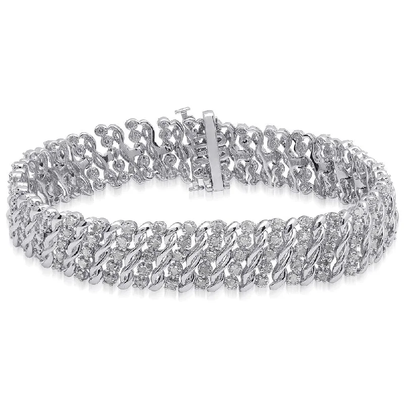 Finesque Sterling Silver 2ct TDW White Diamond Link Bracelet (I-J, I2-I3)