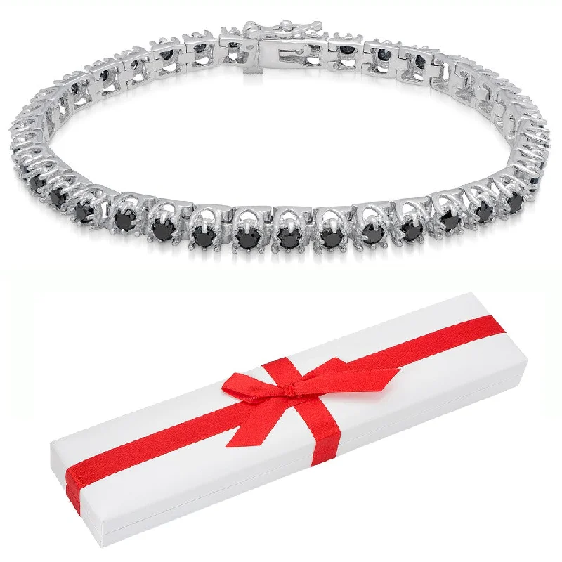 Finesque Sterling Silver 3 4/5ct TDW Black Diamond Tennis Bracelet with Red Bow Gift Box