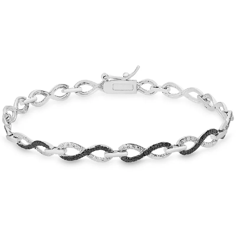 Finesque Sterling Silver Black Diamond Accent Infinity Design Bracelet