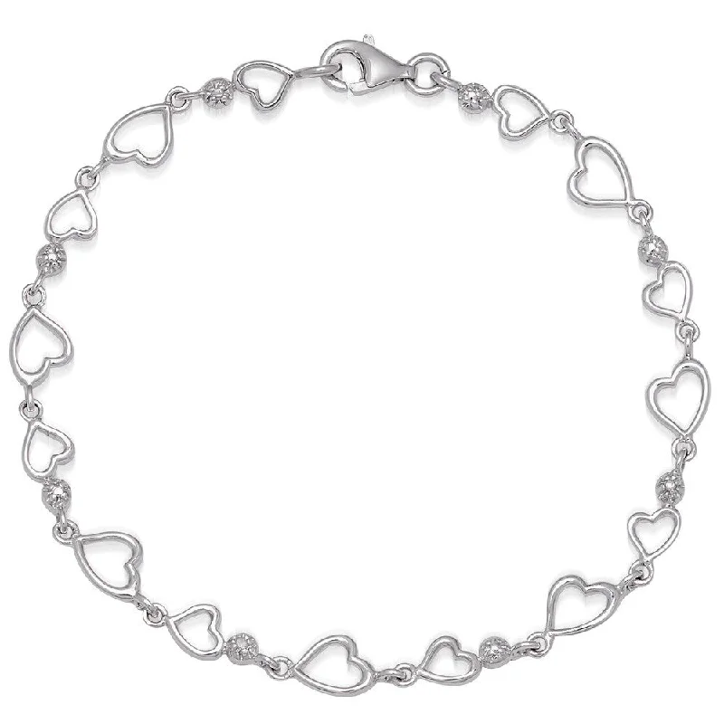 Finesque Sterling Silver Diamond Accent Heart Link Bracelet