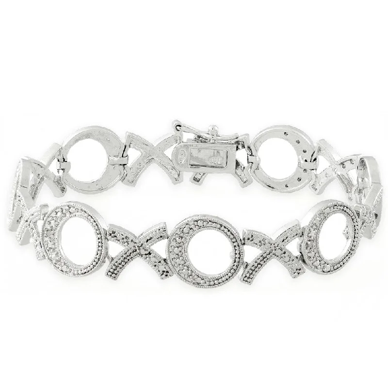 Finesque Sterling Silver Diamond Accent 'XO' Bracelet