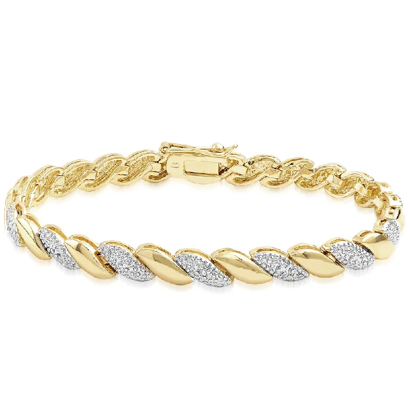 Finesque Yellow or Rose Gold Overlay Diamond Accent Stripe Design Bracelet