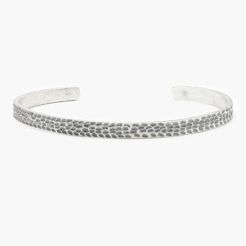 Hammered Silver Bangle With Oxidised Finish