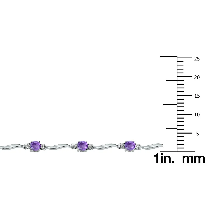 Marquee Amethyst and Diamond Wave Link Bracelet in .925 Sterling Silver