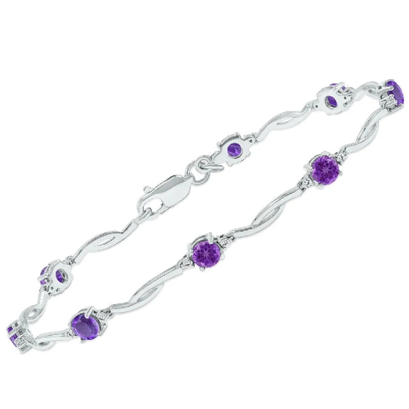 Marquee Amethyst and Natural Diamond Braided Wave Bracelet in .925 Sterling Silver