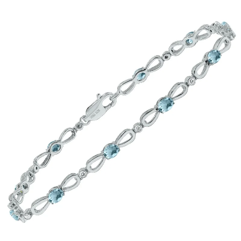 Marquee Aquamarine and Natural Diamond Ribbon Loop Bracelet in .925 Sterling Silver