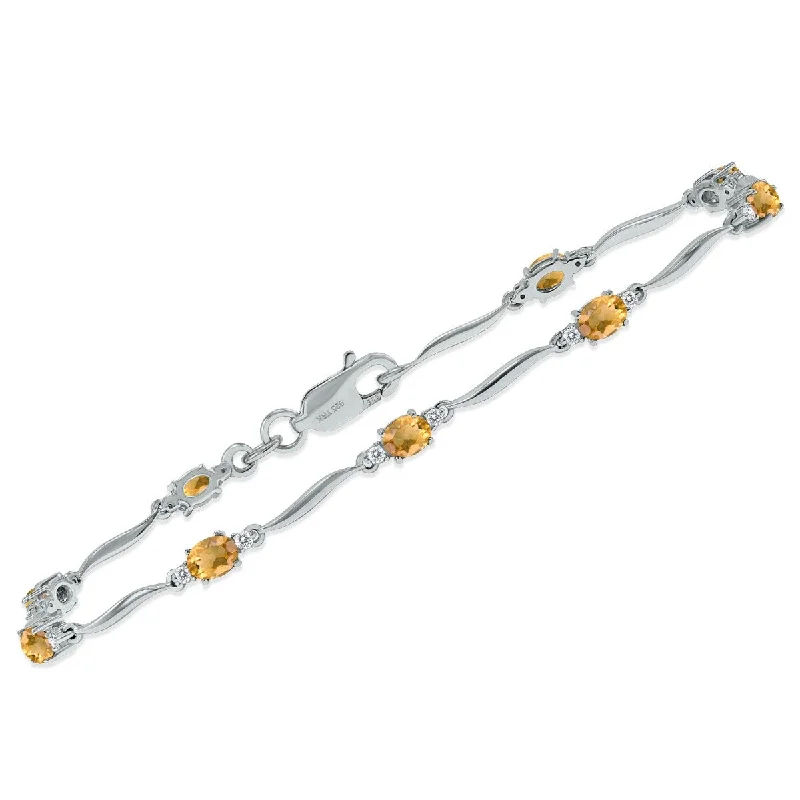 Marquee Citrine and Diamond Wave Link Bracelet in .925 Sterling Silver