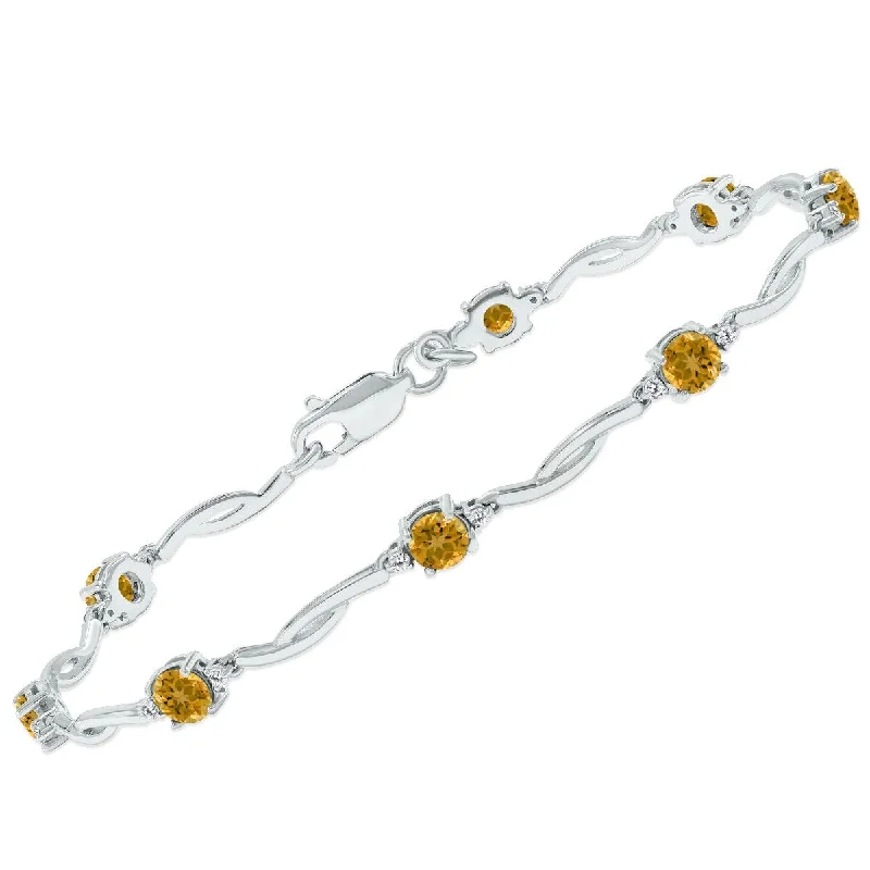 Marquee Citrine and Natural Diamond Braided Wave Bracelet in .925 Sterling Silver