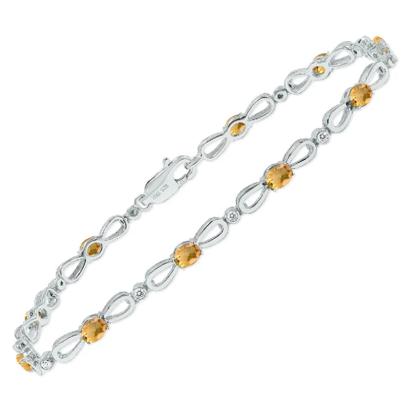 Marquee Citrine and Natural Diamond Ribbon Loop Bracelet in .925 Sterling Silver