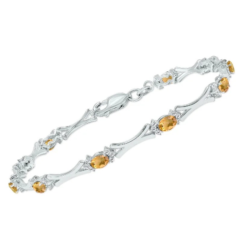 Marquee Citrine and Natural Diamond Sculpted X Link Bracelet in .925 Sterling Silver