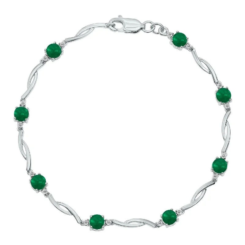 Marquee Emerald and Natural Diamond Braided Wave Bracelet in .925 Sterling Silver