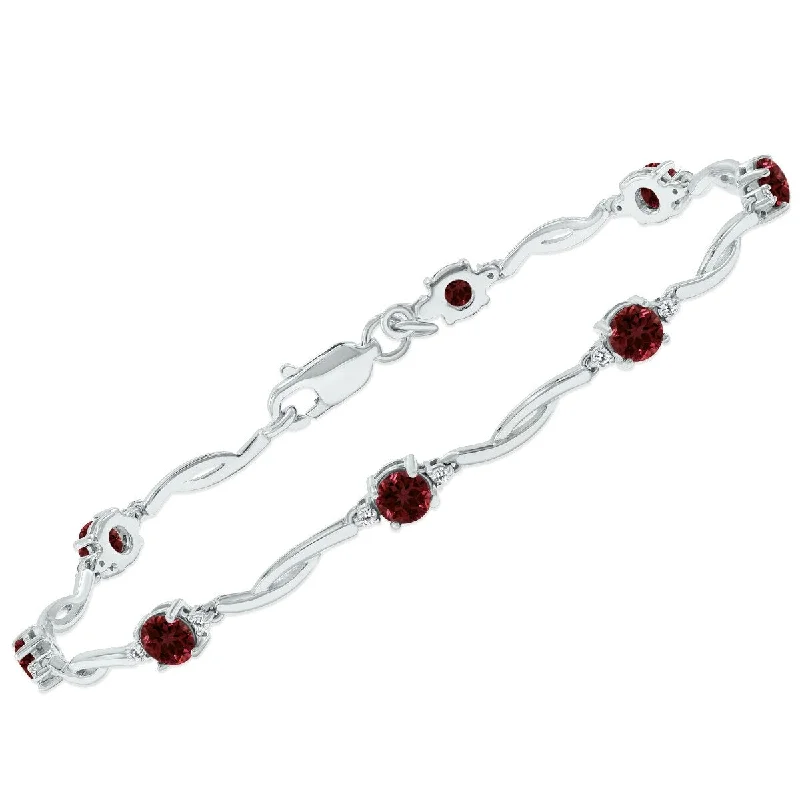 Marquee Garnet and Natural Diamond Braided Wave Bracelet in .925 Sterling Silver