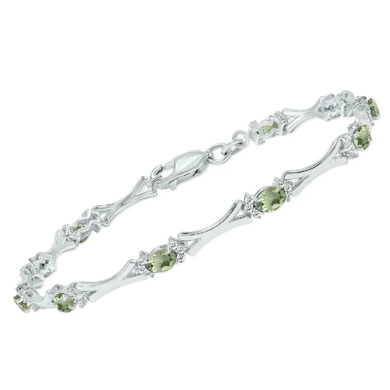 Marquee Green Amethyst and Natural Diamond Sculpted X Link Bracelet in .925 Sterling Silver