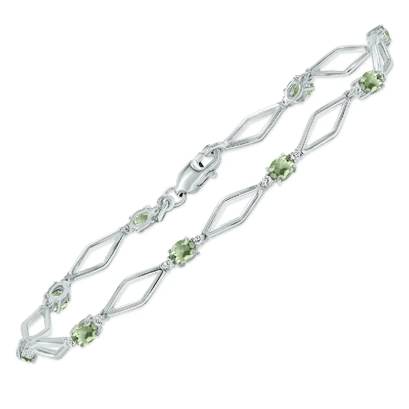 Marquee Green Amethyst and Natural Diamond Star Link Bracelet in .925 Sterling Silver