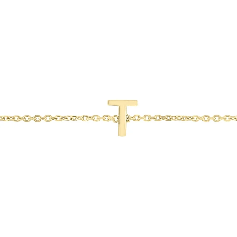 Marquee Jewels 14K Solid Yellow Gold T Mini Initial Bracelet