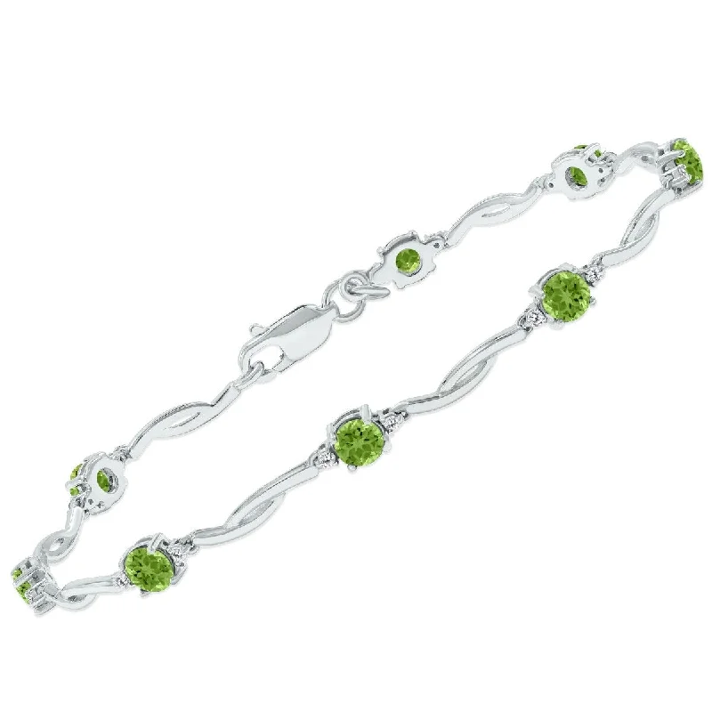 Marquee Peridot and Natural Diamond Braided Wave Bracelet in .925 Sterling Silver