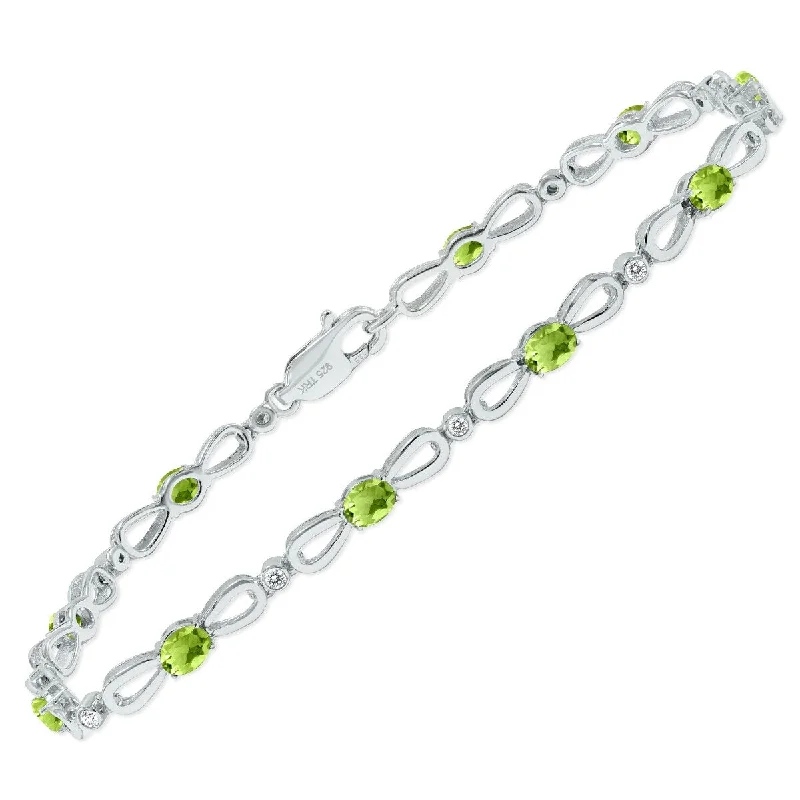 Marquee Peridot and Natural Diamond Ribbon Loop Bracelet in .925 Sterling Silver