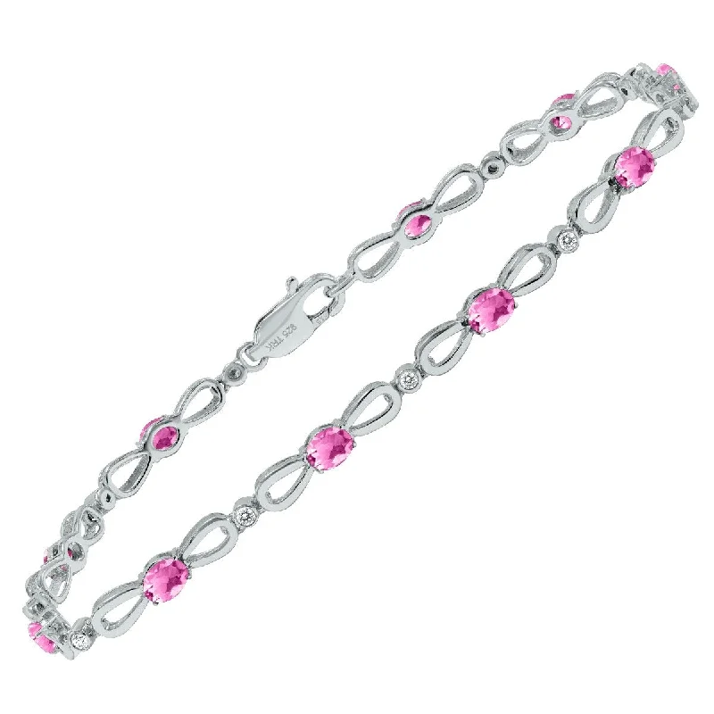 Marquee Pink Topaz and Natural Diamond Ribbon Loop Bracelet in .925 Sterling Silver