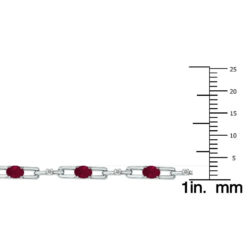 Marquee Ruby and Natural Diamond Double Bar Link Bracelet in .925 Sterling Silver