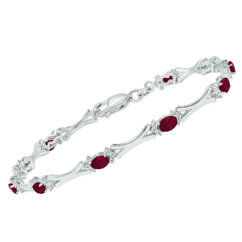 Marquee Ruby and Natural Diamond Sculpted X Link Bracelet in .925 Sterling Silver