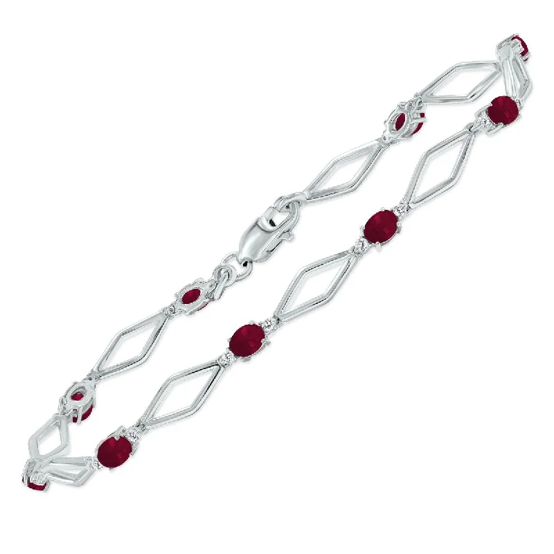 Marquee Ruby and Natural Diamond Star Link Bracelet in .925 Sterling Silver