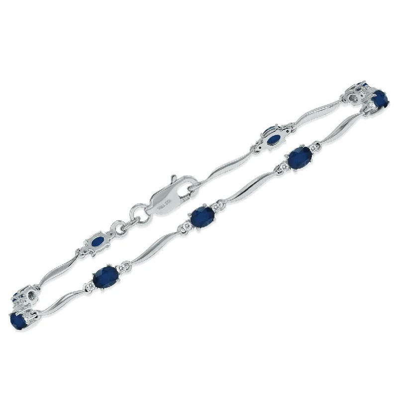 Marquee Sapphire and Diamond Wave Link Bracelet in .925 Sterling Silver