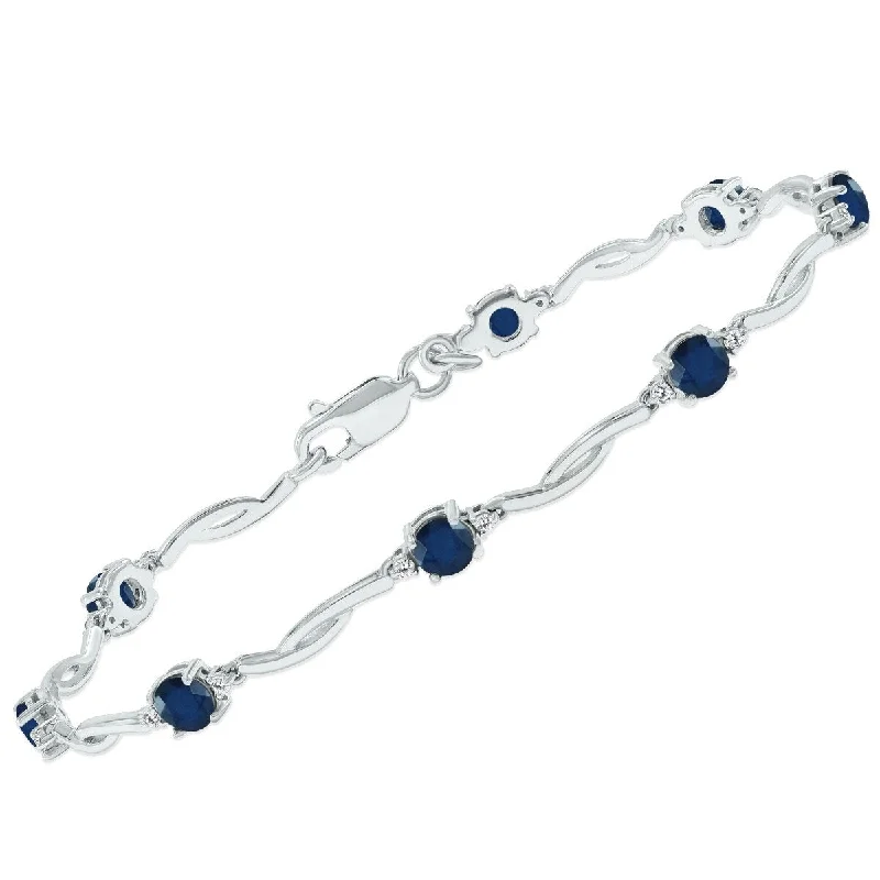 Marquee Sapphire and Natural Diamond Braided Wave Bracelet in .925 Sterling Silver