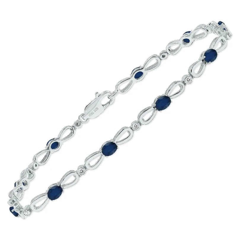 Marquee Sapphire and Natural Diamond Ribbon Loop Bracelet in .925 Sterling Silver