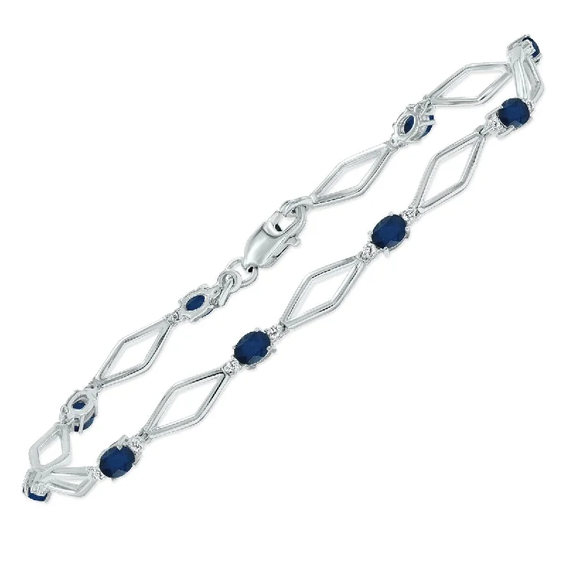 Marquee Sapphire and Natural Diamond Star Link Bracelet in .925 Sterling Silver