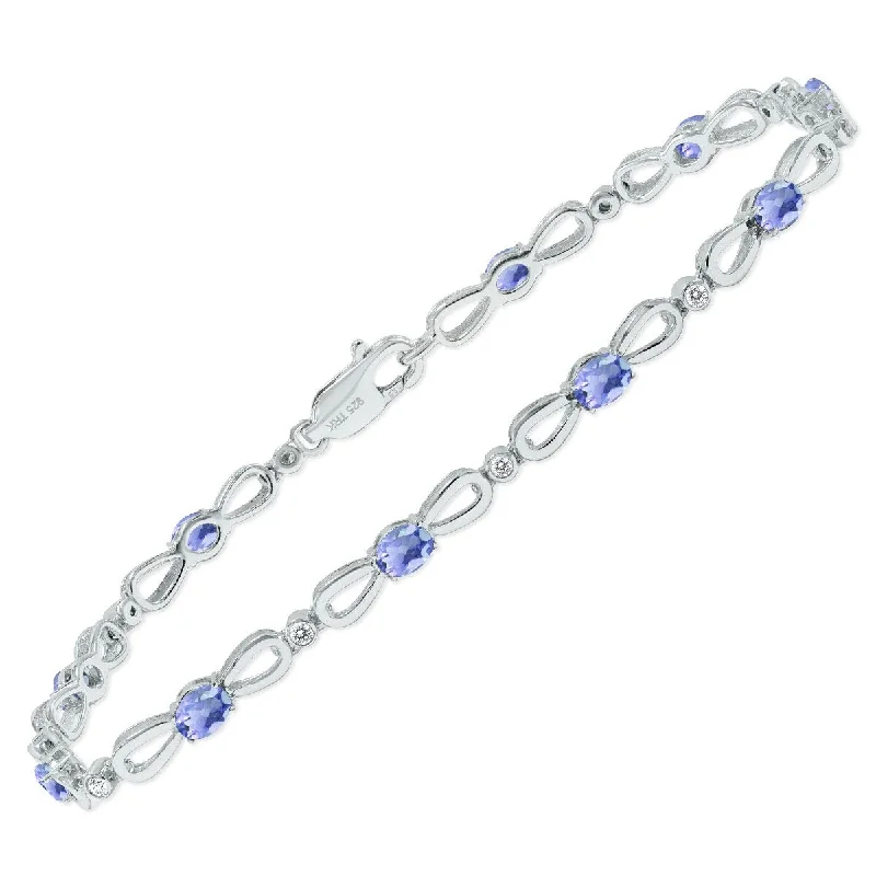 Marquee Tanzanite and Natural Diamond Ribbon Loop Bracelet in .925 Sterling Silver