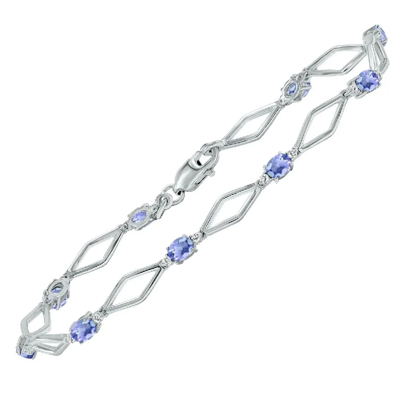 Marquee Tanzanite and Natural Diamond Star Link Bracelet in .925 Sterling Silver