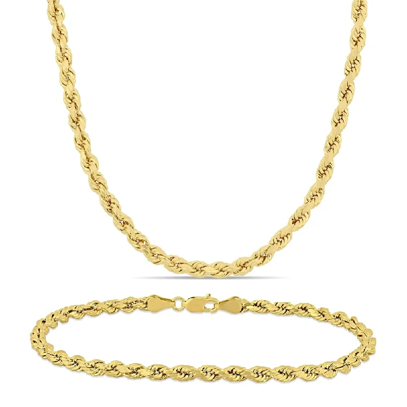 Miadora 10k Yellow Gold Rope Chain Necklace and Bracelet Set (4 MM)