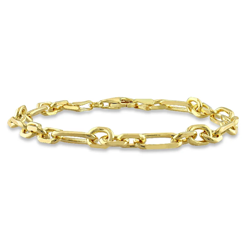 Miadora 18kt Yellow Gold Plated Sterling Silver Diamond Cut Figaro Men's Bracelet