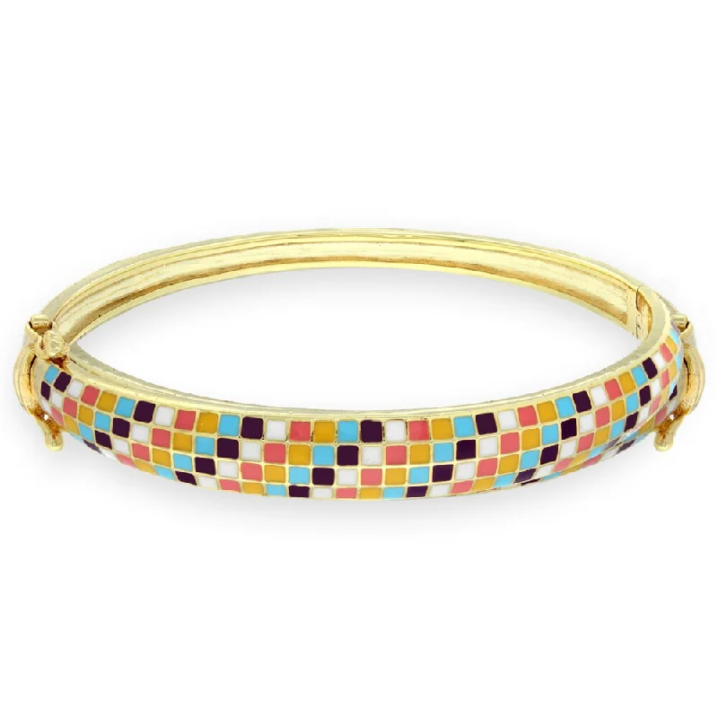 Molly and Emma 18k Gold Overlay Children's Enamel Checkered Bangle