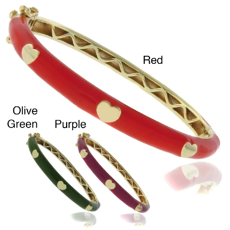 Molly and Emma 18k Gold Overlay Children's Enamel Heart Bangle with Box Clasp