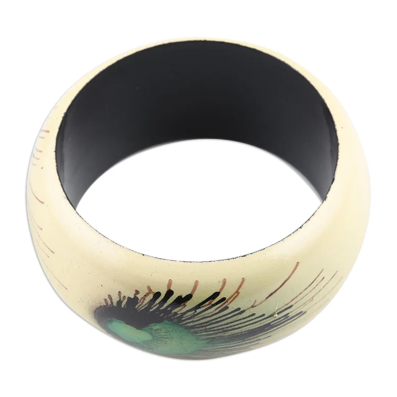 Novica Handmade Feather Glory Wood Bangle Bracelet