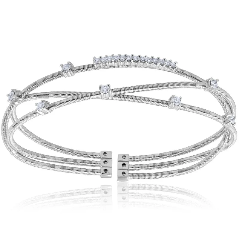 Pompeii3 18k White Gold .82 ct TDW Multi Row Diamond Cable Bangle Cuff Bracelet