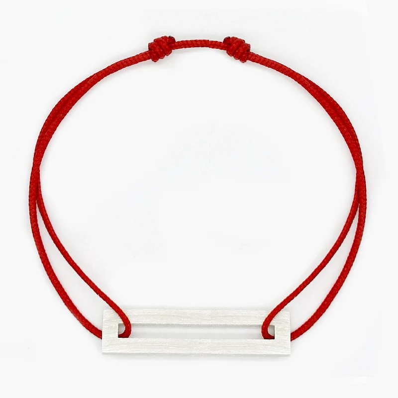 Rope Bracelet With Sterling Silver Bar (Red)