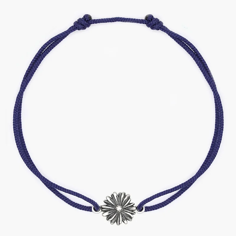 Rope Bracelet With Sterling Silver Daisy Charm (Navy Blue)