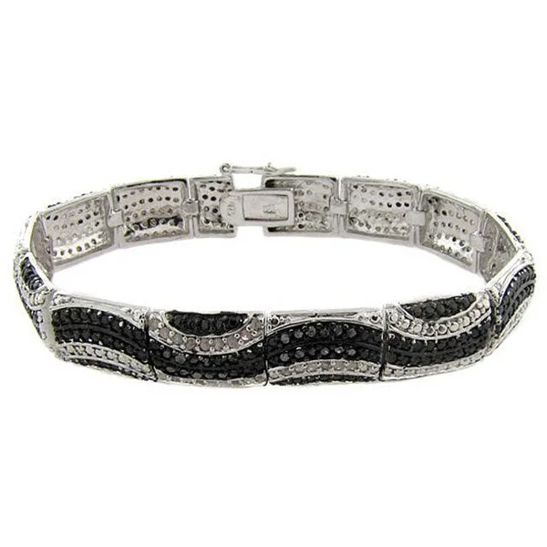 Silver 1/2ct TDW Black and White Diamond Wave Design Bracelet (I-J, I2-I3)