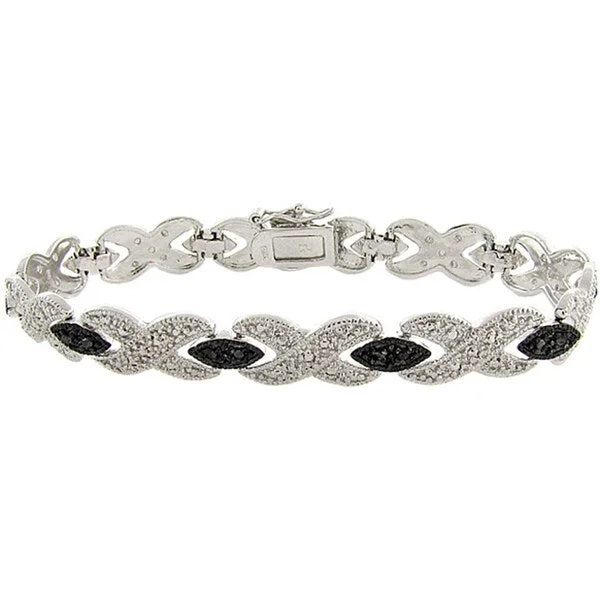 Sterling Silver 1/4ct Black and White Diamond X and O bracelet