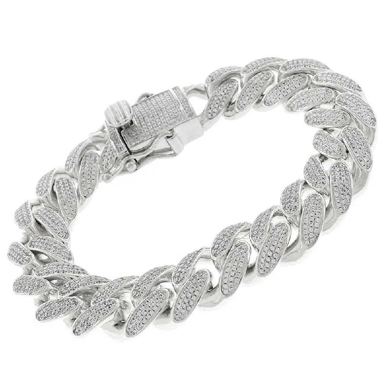 Sterling Silver 15.5mm Iced Out CZ Miami Cuban Solid 925 Rhodium Bling Bracelet Chain 8.5"